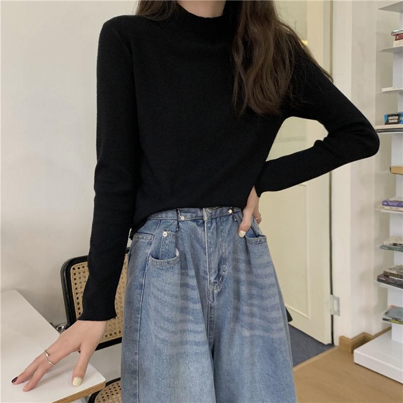 Long Sleeved Knitwear Pullover Women  2022 New Design Sense Small Majority Half High Collar Bottoming Shirt Sweater Female Top