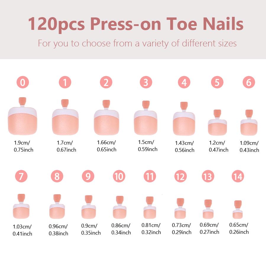 120 szt. francuskich paznokci u stóp, do noszenia, sztuczne końcówki paznokci u stóp, proste, pełne pokrycie, modny manicure, zdobienie paznokci