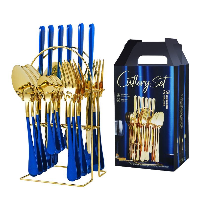 24-teiliges Luxus-Geschirr-Besteck-Set, Edelstahl-Geschirr-Set, Gold-Geschirr-Set, Messer, Gabel, Löffel, Spülmaschinen-Geschirr