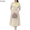 ZANZEA Women Splice Round Neck Casual Short Sleeve Dress