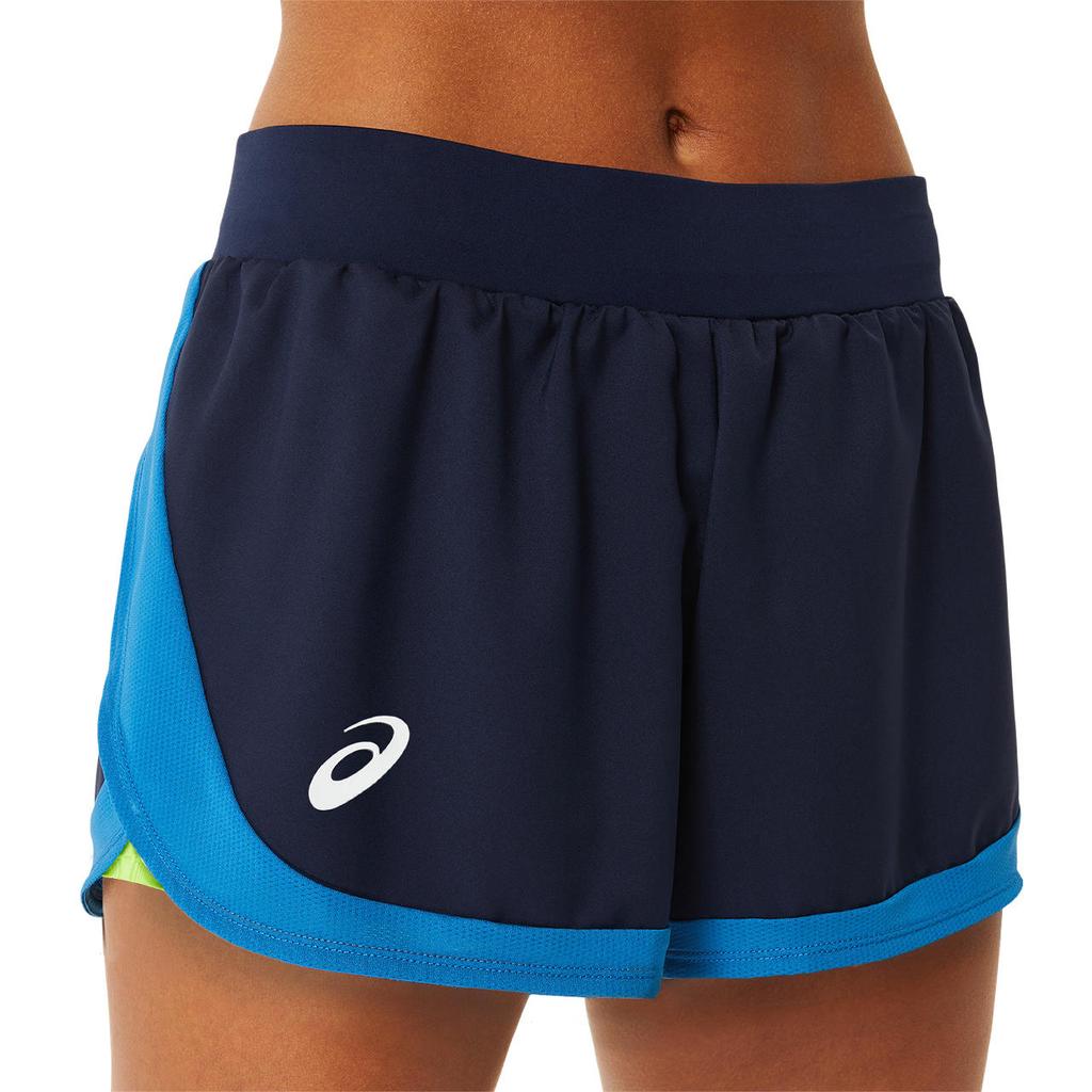 Asics Color Block Printed Logo Two-In-One Sports Shorts Women Shorts Dark-Blue Green 2042A253-403