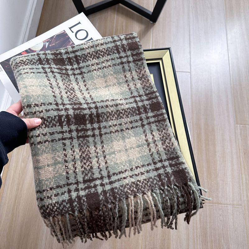 Women's Faux Cashmere Plaid Scarf - Korean Style, Thick & Warm Autumn/Winter Shawl