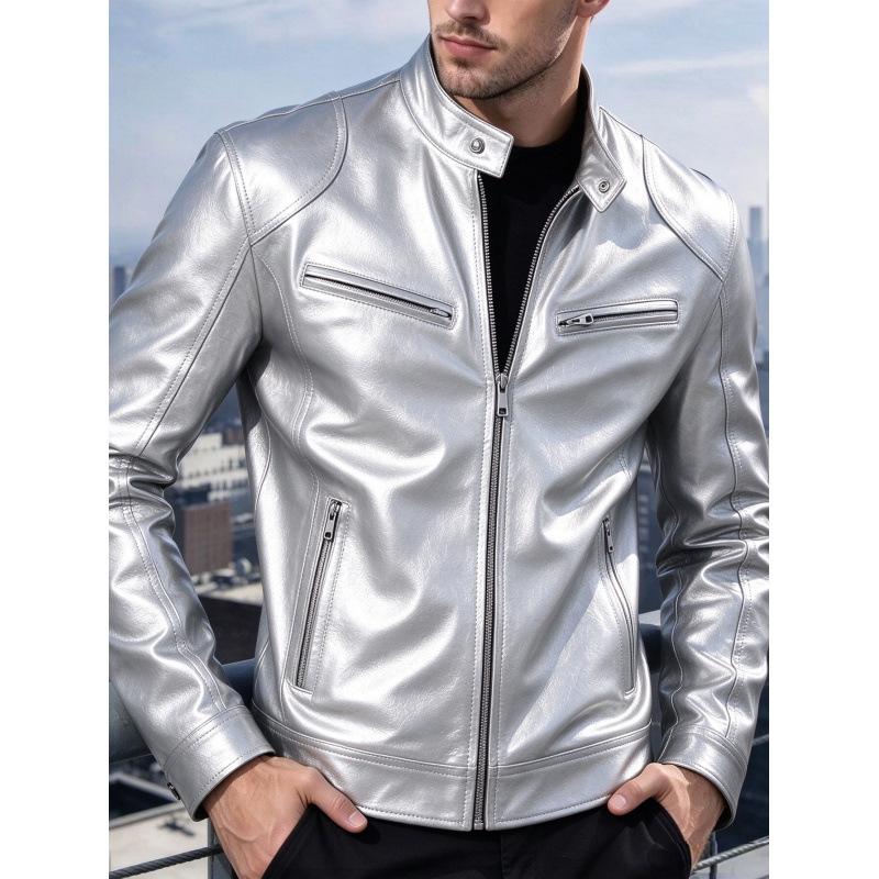 New men's stand-up collar locomotive leather jacket autumn slim-fit short PU leather jacket fashion casual jacket