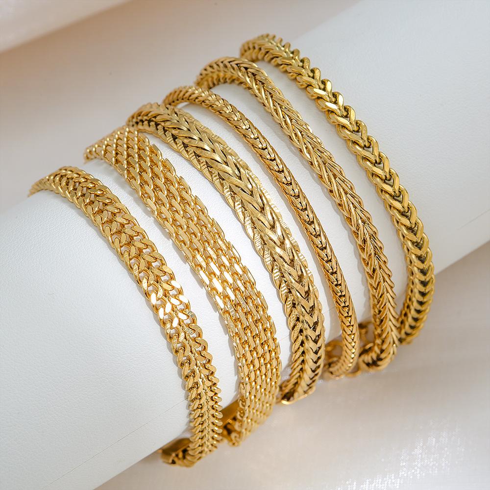 Hip Hop Cuban Bracelet Gold Plated V Type Double Row Men's Personality Light Luxury Versatile Style Retro