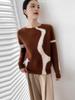 Women's Cashmere Color Block Round Neck Pullover Sweater - Elegant Style, Warm Knit