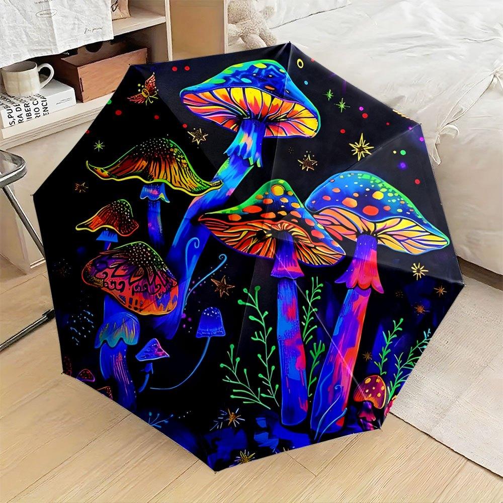 

Automatic Folding Umbrella with Neon Glowing Mushroom Design - 8-Rib Compact Folding Umbrella, Neon Colors (, Pink, Purple, Gr (as the picture,Iron&8K)