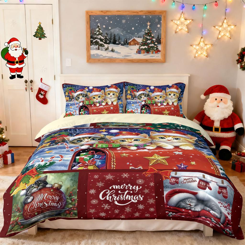Bed Three-Piece Christmas Element Quilt Cover Pillowcase Digital Printing Kit