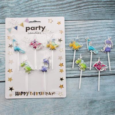Cartoon Theme Birthday Cake Candles, Cute Sucking Card 5-pack Dinosaur Shape Baking Decoration Candles