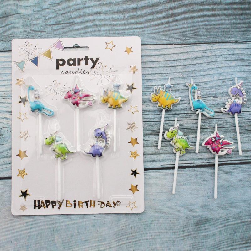 Cartoon Theme Birthday Cake Candles, Cute Sucking Card 5-pack Dinosaur Shape Baking Decoration Candles