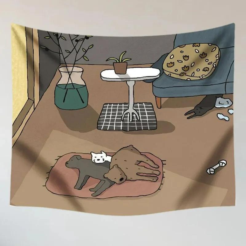Cute Cat Girl Hanging Cloth Office Living Room Tapestry Home Wall Decoration Tapestry