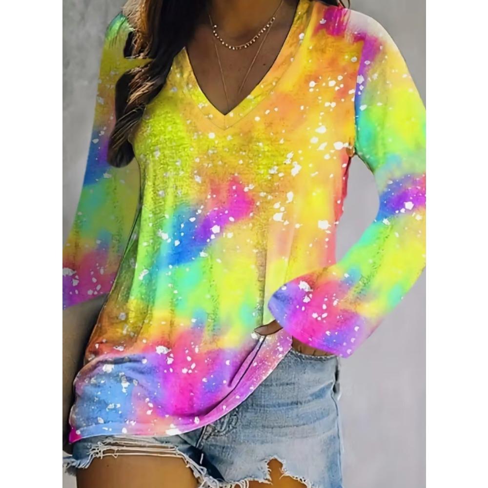 Women's Tunic Ombre Fashion Casual Long Sleeve Crew Neck Long Tops Daily Print Black Blue Dark Green Spring