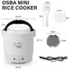 OSBA Mini Rice Cooker, 1L Small Rice Cooker 2 Cup-uncooked Travel Rice Maker 12V for Car with Steamer, Auto Keep Warm Suitable For 1-2 People, White