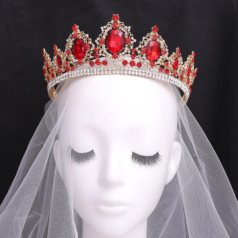 Luxury Big Rhinestone Bridal Tiaras Crown Baroque Green Crystal Diadem For Bride Headband Wedding Hair Jewelry Dress Accessories