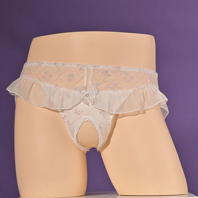 Japanese Lolita Anime Panties For Men Women Sexy Lace Crotchless Briefs Girly Maid Cosplay Lingerie Crossdress Sissy Underpant