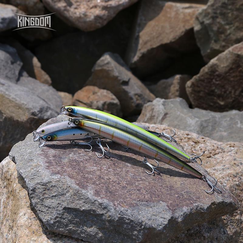 Kingdom Havfiskesluker 18cm 29g 33g Flytende Langsomtsynkende Agn Minnow Wobbler Kunstige Harde Agn VMC Kroker Fiskeutstyr