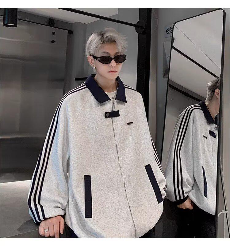 Men s Trendy Striped Patchwork Baseball Jacket - Spring/Autumn Fashion Sportswear XXL серый