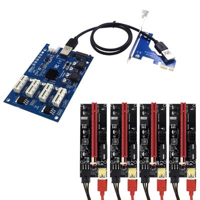 Adaptador PCI-e de 4 portas 009S 1 para 4 USB3.0 PCI-E 1 para PCI-E 16 Placa de expansão gráfica com cabos de tensão