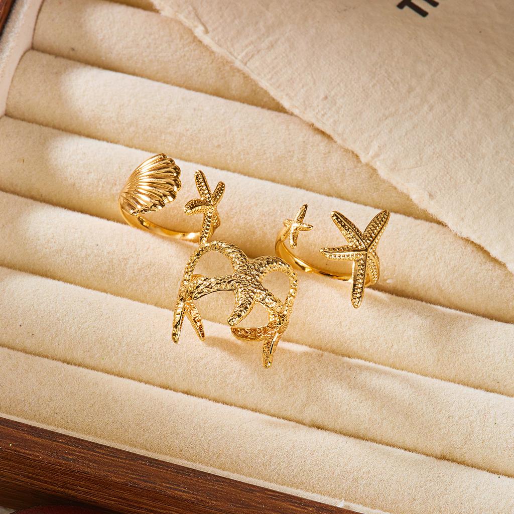 3Pcs/set Luxury Gold Color Starfish Shell Statement Ring for Women Multi Finger Statement Summer Beach Party Jewelry Gift
