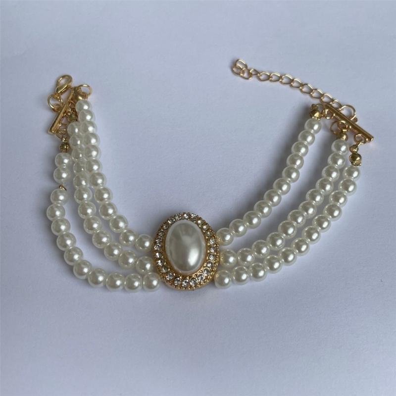 Elegant Choker Necklace with Multiple Chains for Women Fashionable Pearls Beaded Chain Necklace/Bracelet Accessory Charm