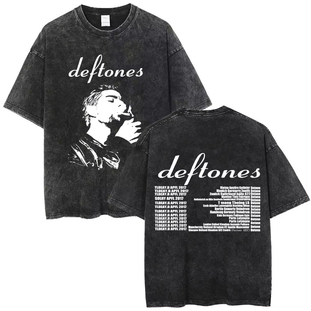 New Arrival Deftones Private Rock Music Vintage Washed Graphic Tee Retro Band Print Oversized Loose Short Sleeve Streetwear Cotton Tees For Men Women