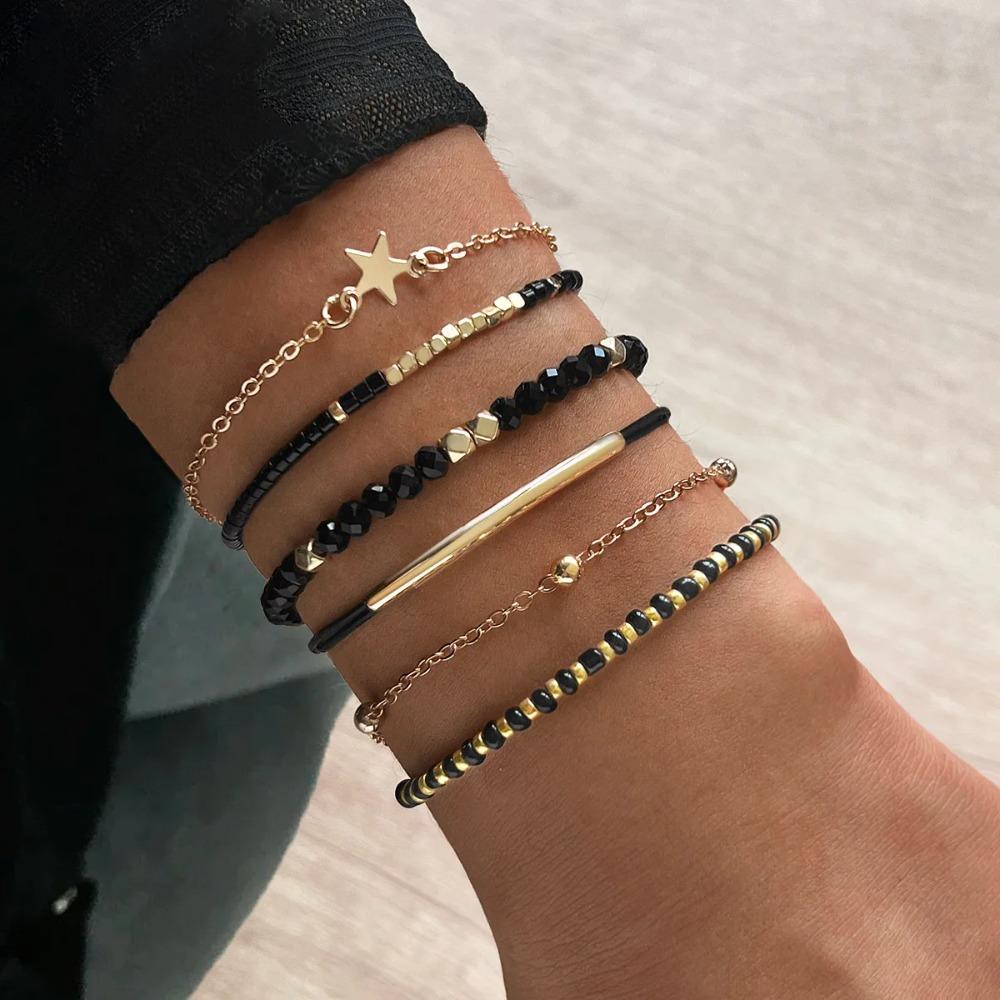 Set Braccialetti Stella Marina con Perline di Riso 6 Pezzi Braccialetti alla Moda Oceanici Fatti a Mano per Donne