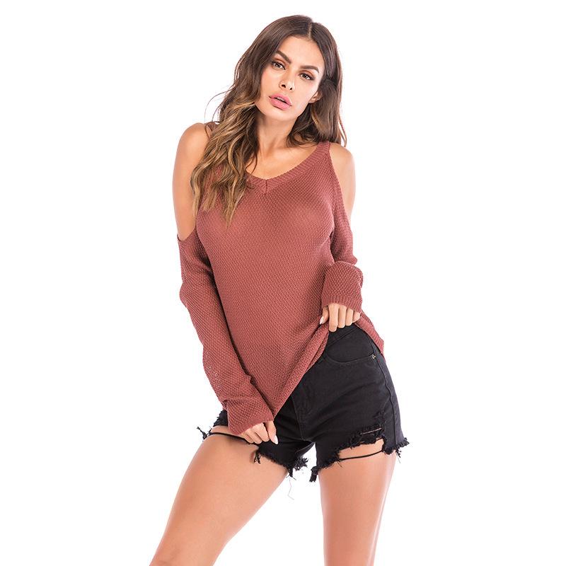 Comfortable Tops Shirts Fashionable and Casual Temperament  Autumn Solid Color V-neck Strapless Inner Knitwear Pullover Long-sleeved Tops Women