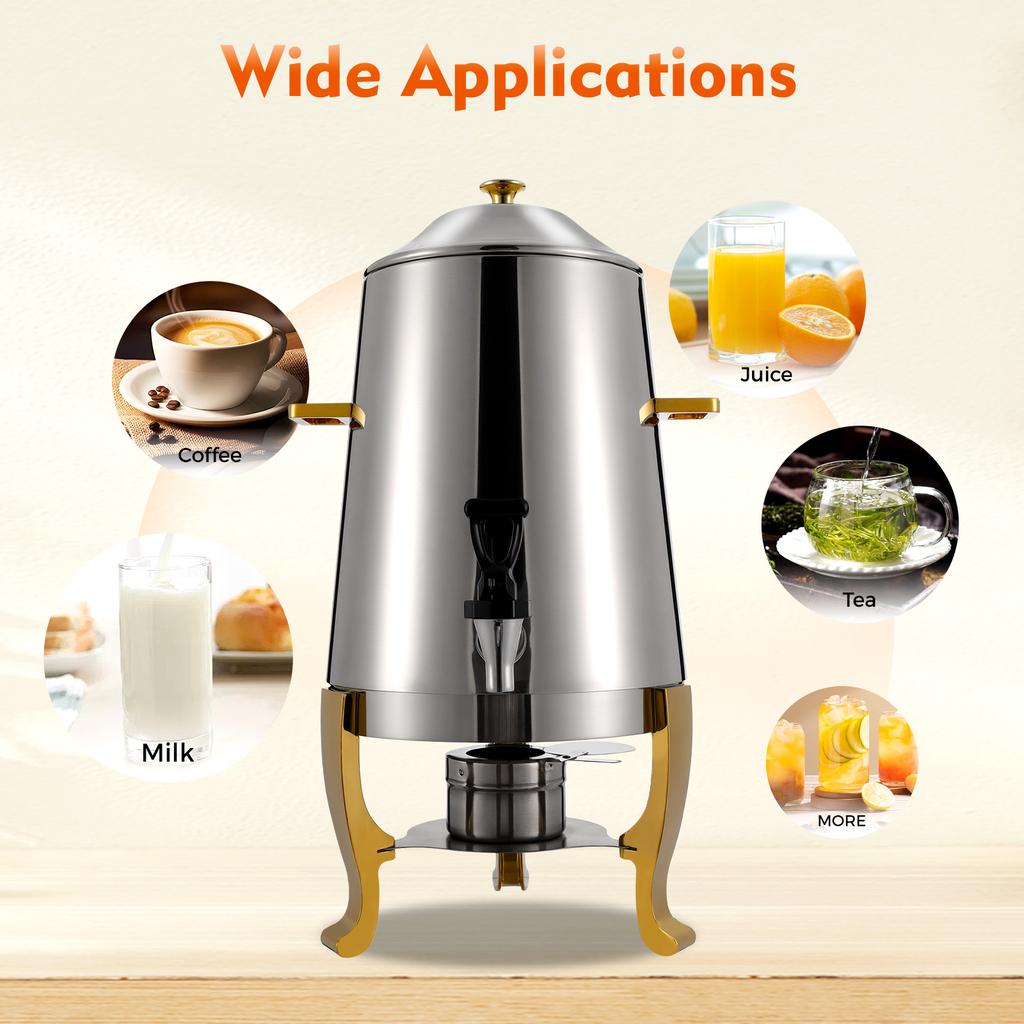 Stainless Steel Hot Water Dispenser 13L Large Capacity with Fuel Tray for Coffee Tea Party, Restaurant, Catering Event
