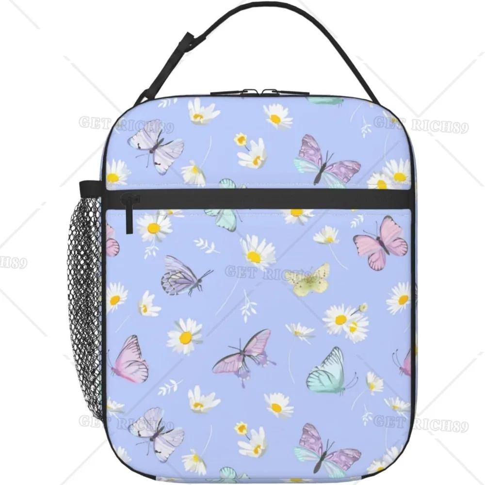 Cutie de prânz izolată Fluture Violet pentru Femei Bărbați Reutilizabilă Portabilă Geantă de prânz Izotermă Tote Termică pentru Birou Muncă Picnic Călătorie