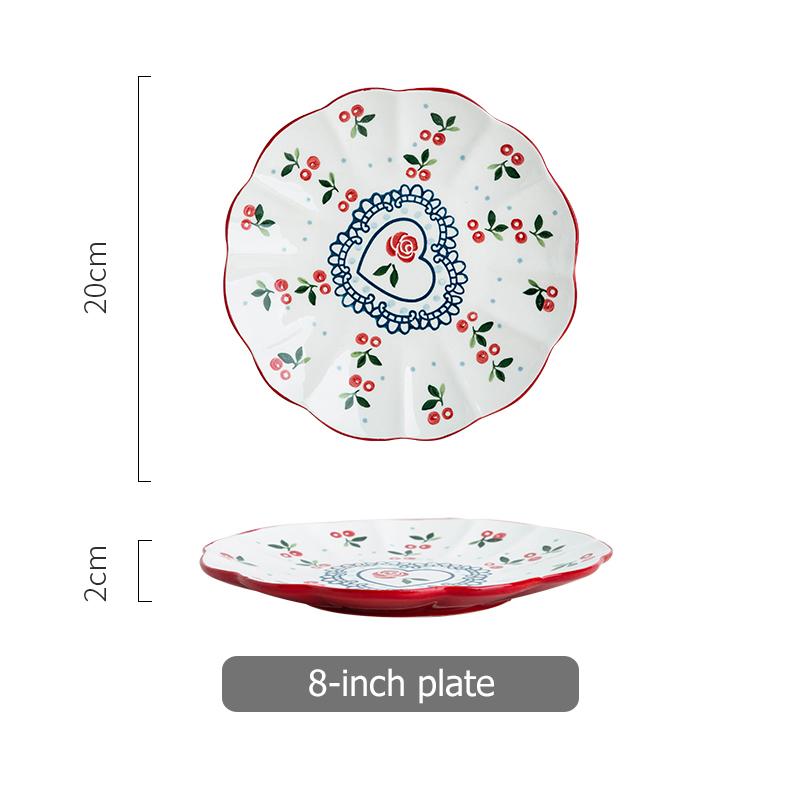 

8/10-дюймовая сервировочная тарелка в форме цветка, обеденные тарелки с изображением цветущей вишни, керамическая десертная тарелка, безопасная для использования в микроволновой печи столовая посуда