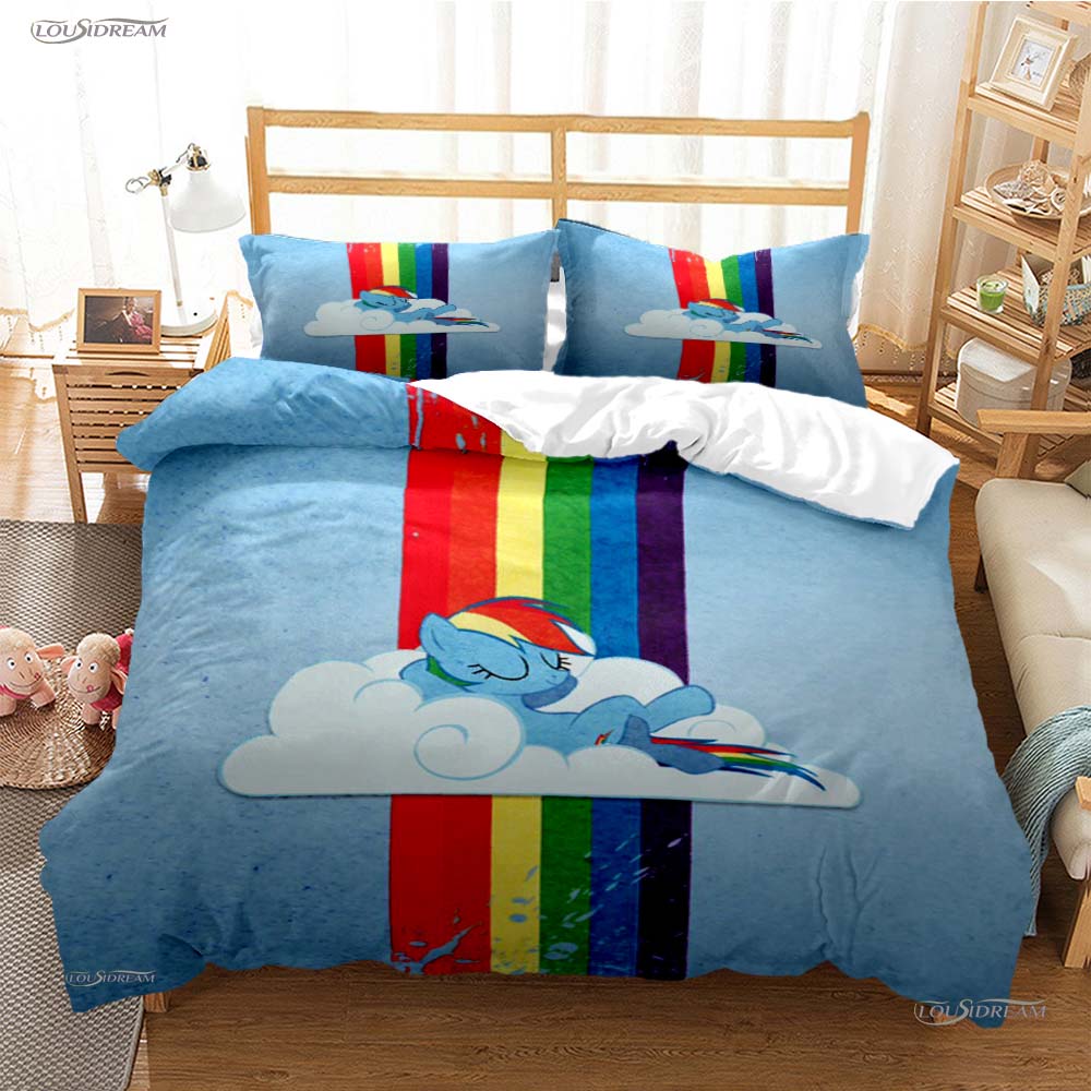 My Little Pony Cartone Animato Copripiumino per Tutte le Stagioni Piumone Set Biancheria da Letto Coperta Trapuntata Morbida e Federe Singolo/Matrimoniale/Queen/King