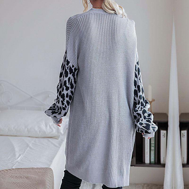 Lässiger Trend Vielseitiger Herbst- und Winter Strick-Leoparden-Cardigan-Pulloverjacke für Frauen im Nahen Osten