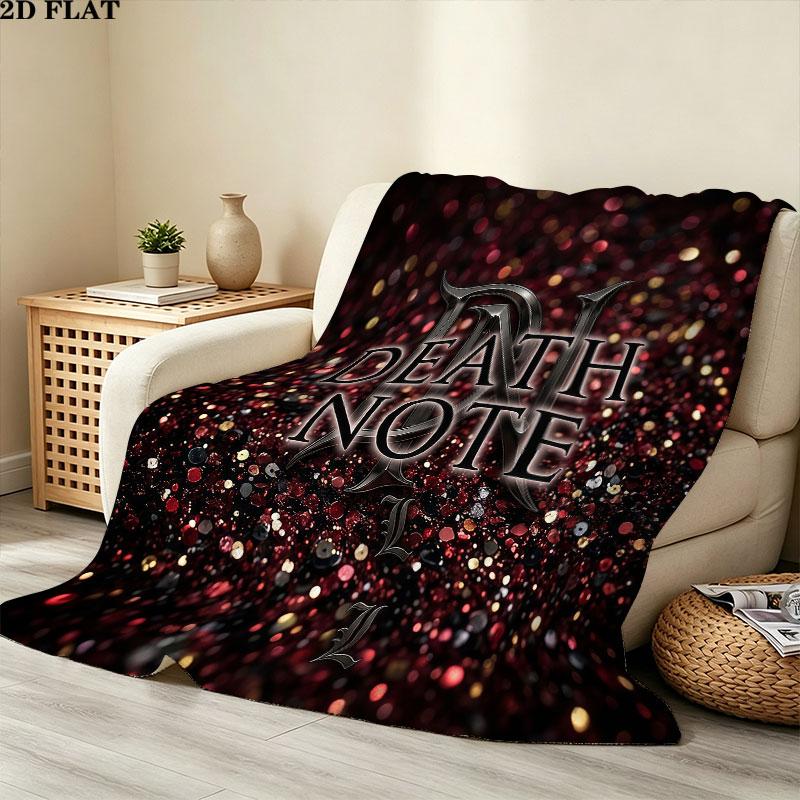 שמיכת פלנל עם הדפס Death Note, 1 יחידה, מתאימה לכל העונות, לקישוט הבית, לחום ונוחות, מתנות, מתנת חג