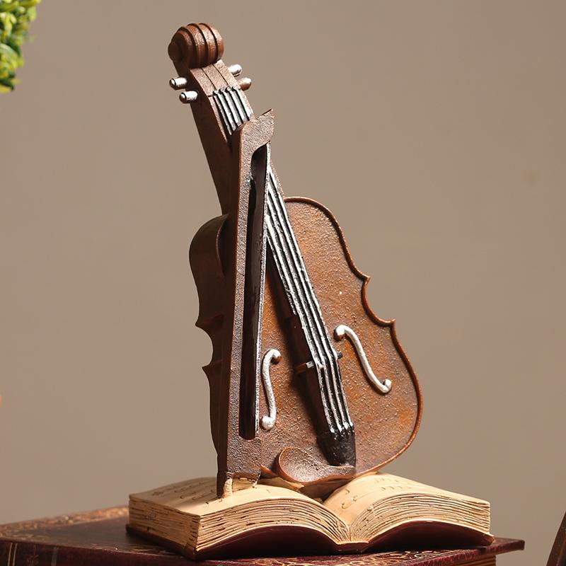 Vintage Violin Ornaments Musical Instrument Sculpture Creative Clock VIOLIN Decorative Figurines Home Decoration Accessories