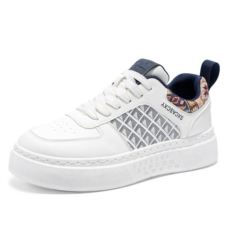 

Men s shoes leather surface breathable low-top sports and leisure board shoes teen men s trendy thick-soled non-slip flat-soled white shoes 39