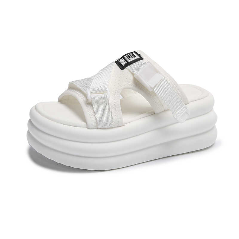 Fashion Summer Women Buckle Slippers Flip-Flops Beach Shoes Wedge Heels Slides Woman Platform Slippers Candy Colors Outside Sandals 7cm