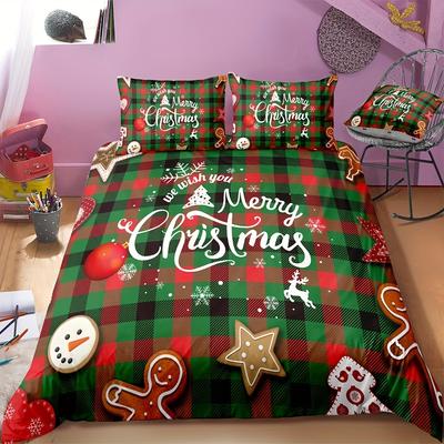 Christmas Theme Duvet Cover Set Christmas Tree Snowflake Print Bedding Set Soft Breathable Duvet Cover For Bedroom Decor
