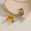 18K Gold Iridescent Shell C-Shaped Earrings: Geometric Niche Design for Women, High-End Autumn/Winter Jewelry