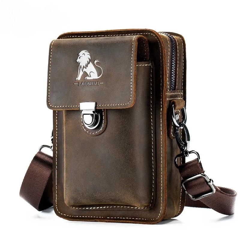 Men's leather casual belt mobile waist bag multifunctional single shoulder crossbody mobile phone bag wear-resistant