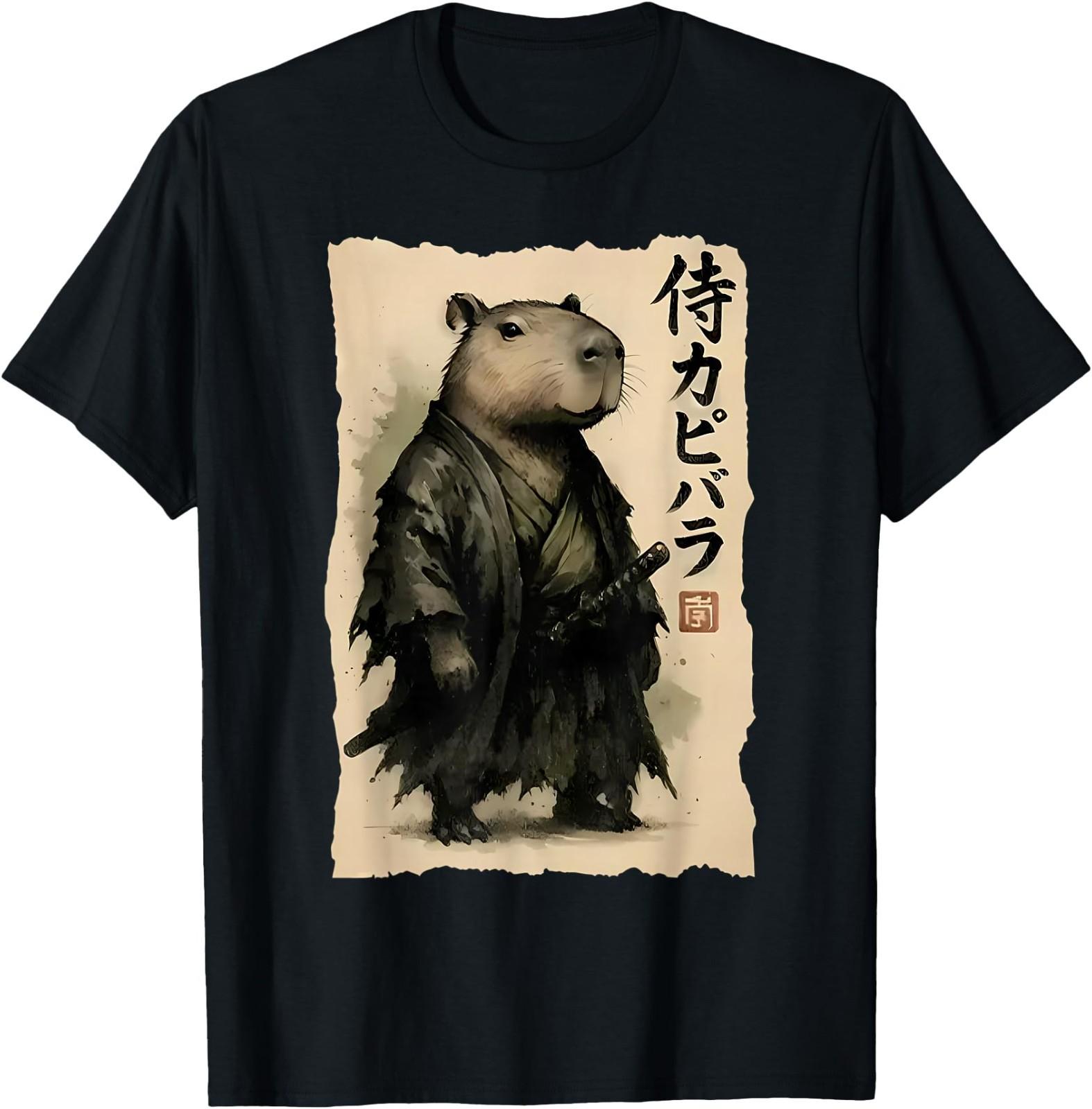 Capybara Samurai Japanese Warrior Graphic Anime Ukiyo-e Art T-Shirt M