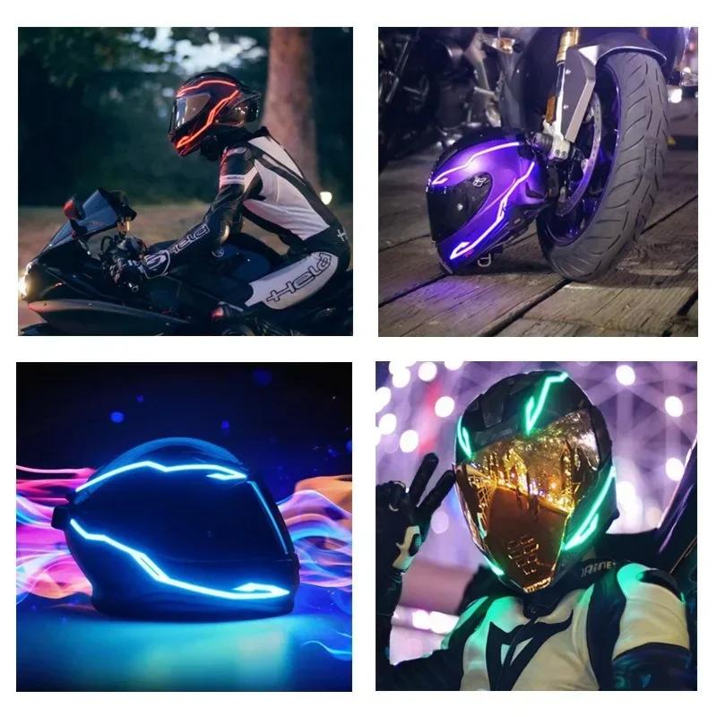 New Motorcycle Helmet Light 4 In 1 EL Light 3 Mode Led Helmet Light Night Riding Signal Helmet Strip Decoration Accessories Kit