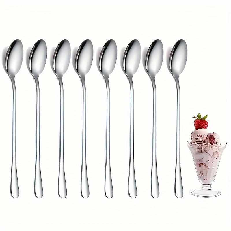6Pcs Stainless Steel Long-Handled Ice Teaspoon Coffee Spoon Ice Cream Stirring Spoon Dishwasher Safe Kitchen Accessories Tableware Set4