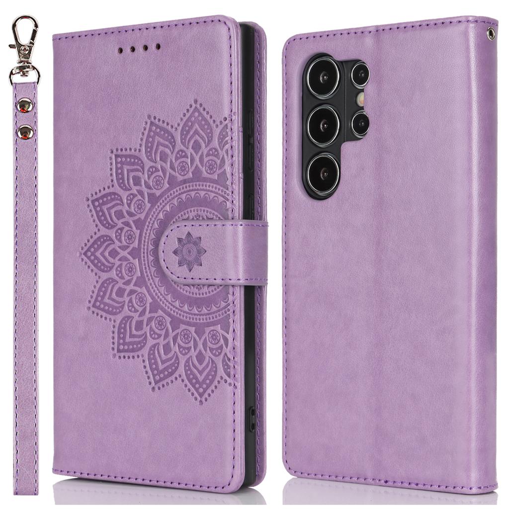 For Samsung Galaxy S24 Ultra Stand Case Textured Leather Wallet Phone Cover with Strap