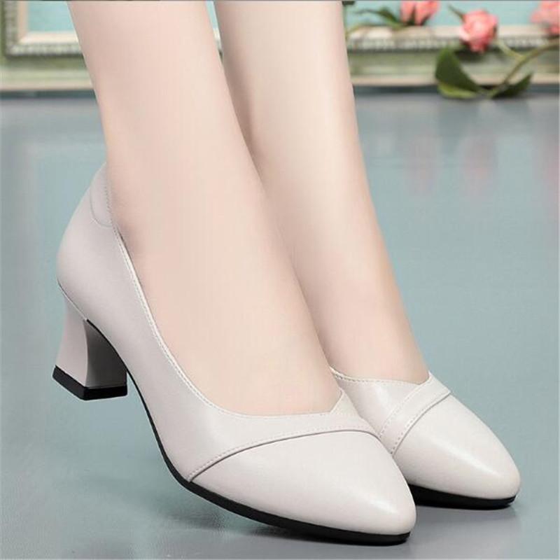 High Quality Thick Heeled Single Shoes Women's 2025 New High Heeled Shallow Mouth Comfortable Genuine Leather Office Women Shoes