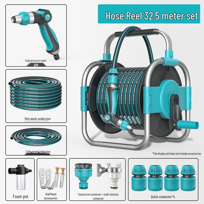 High-Pressure Car Wash Gun with Hose, Anti-Freeze Connector, Storage Rack, and Reel for Garden and Household Use