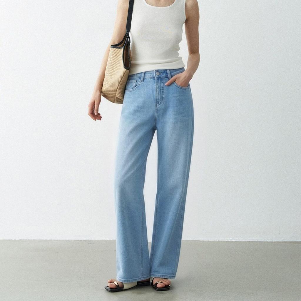 Dai Jia Er 2026 Light Blue Slimming Wide Leg Jeans – Stretch, Straight Leg, Versatile Fit