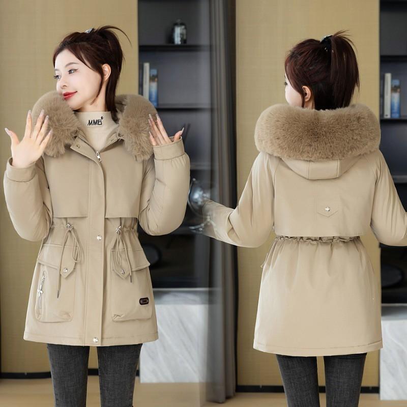 Womens Winter Parka Fleece Lined Hooded Coat Faux Fur Trim Warm Casual Cotton Jacket