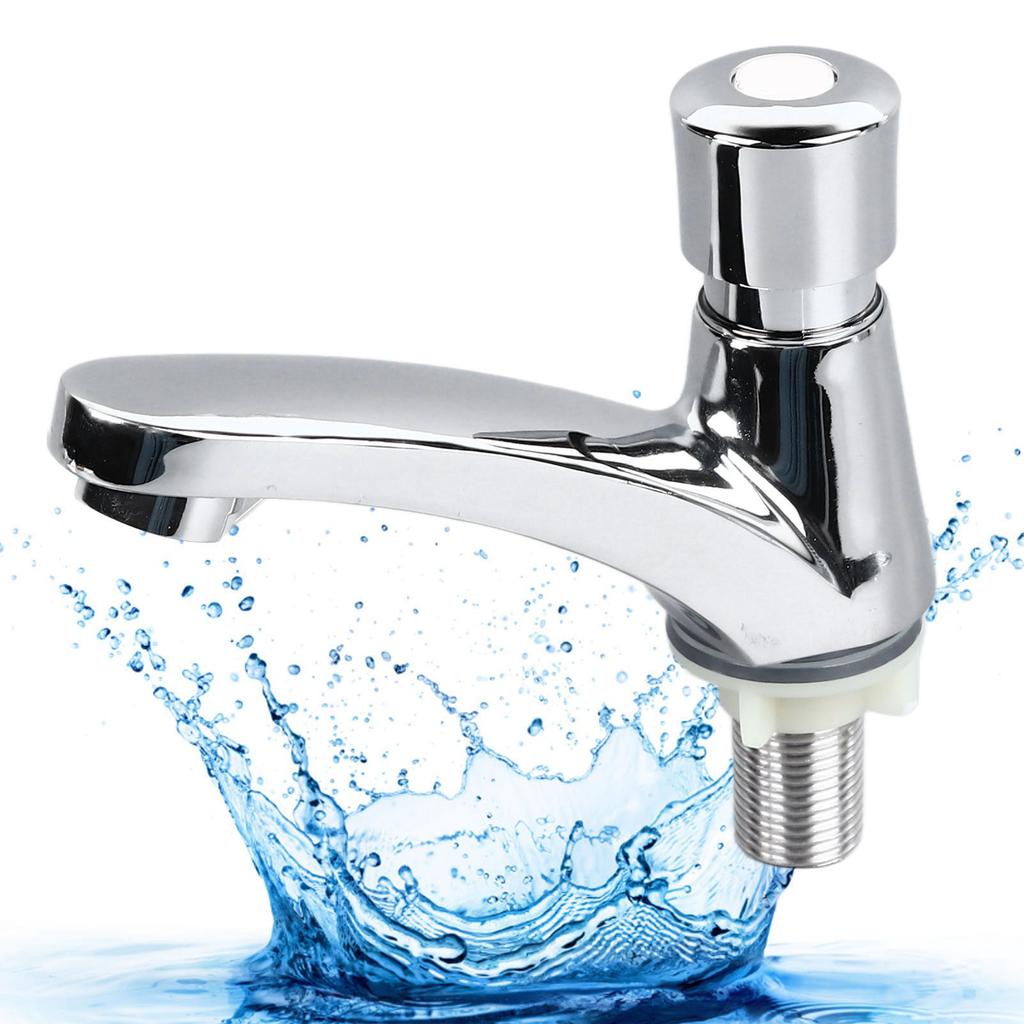 Basin Sink Faucet Push Button Design Water Saving Rugged  Time Delay Faucet for Home Single Cold Push Button Sink Faucet