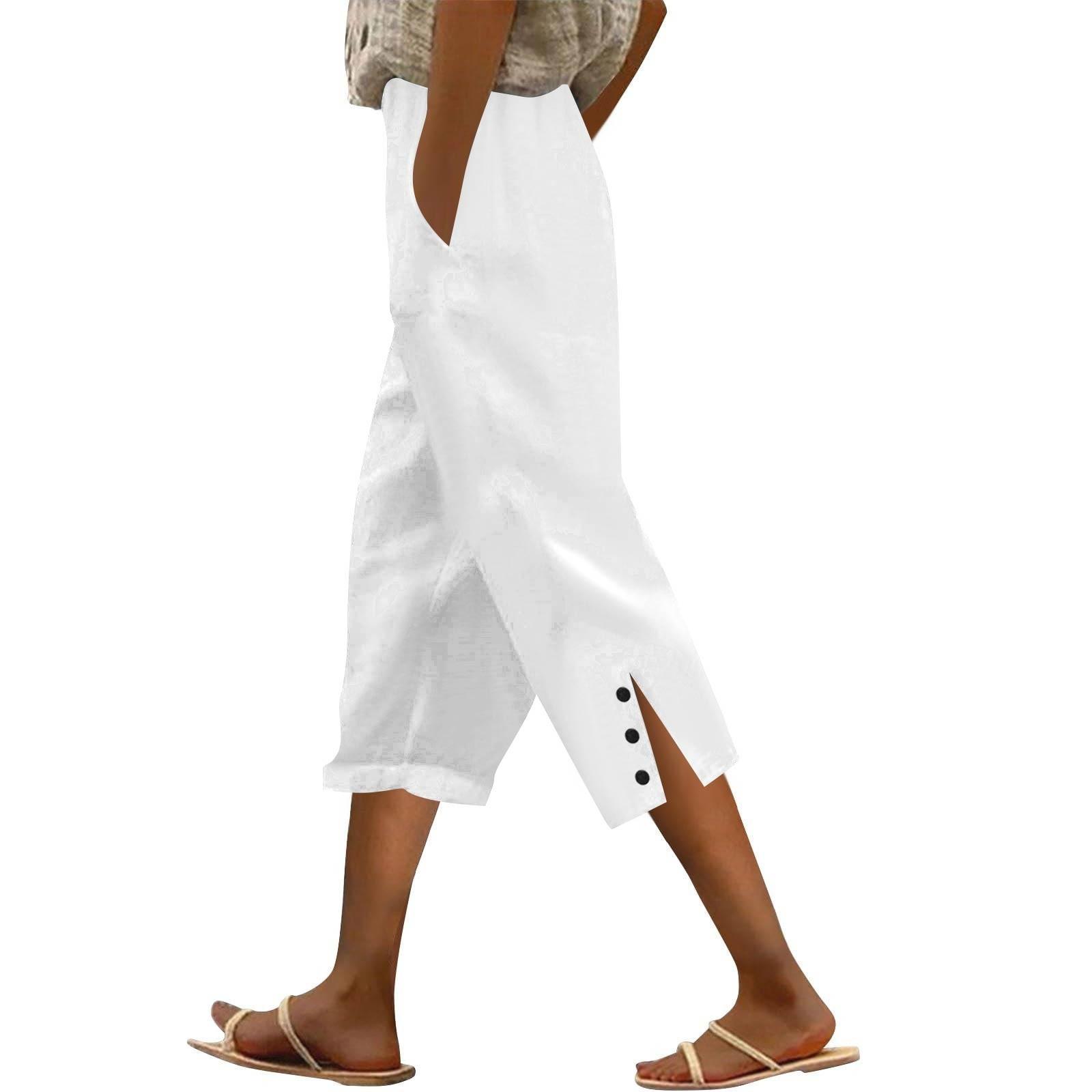 

Женские модные повседневные брюки, однотонные прямые брюки с эластичным поясом и карманами XL белый