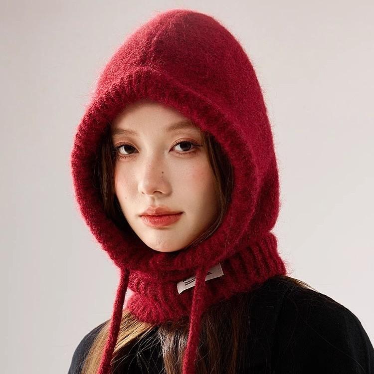 Balaclava Autumn and Winter Women's Thickened Warm Ear Protection Neck Scarf Integrated Knitted Woolen Hat