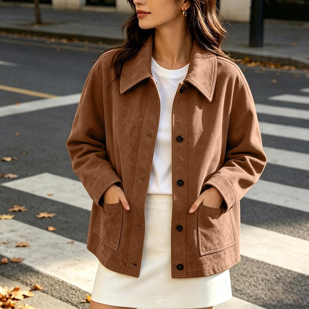 Women's Casual Jacket with Pockets, Relaxed Loose Fit Outerwear for Everyday Wear